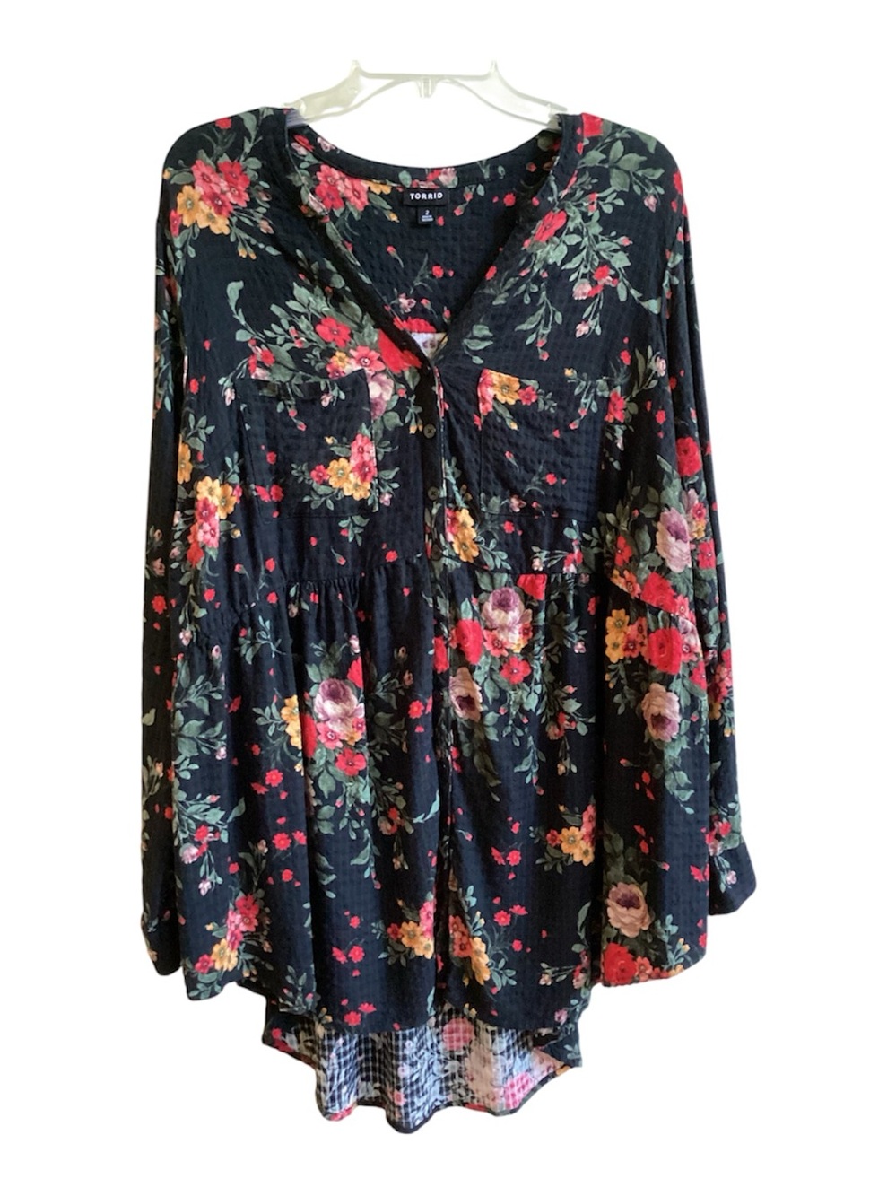 Torrid Black Floral Crinkle Gauze Tunic Blouse size 2X